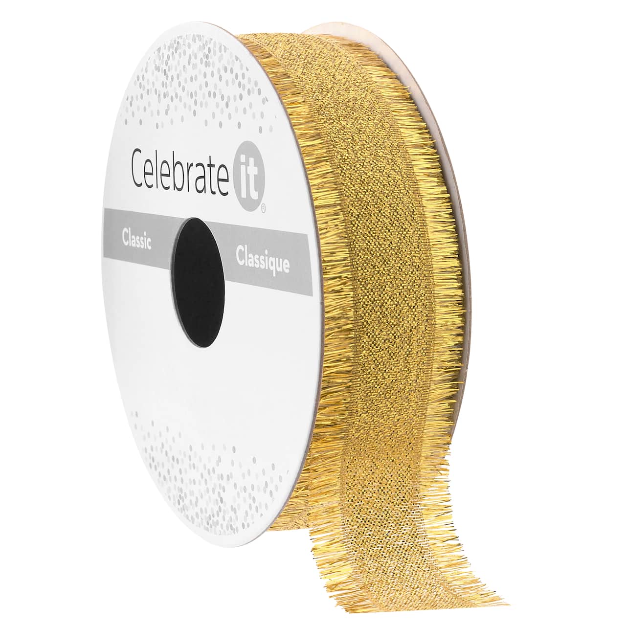 7/8" x 5yd. Gold Metallic Fringe Ribbon by Celebrate It® Classic